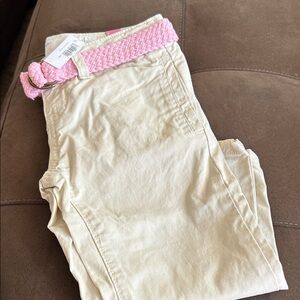 Old Navy Kids Cream Pants with Pink Belt